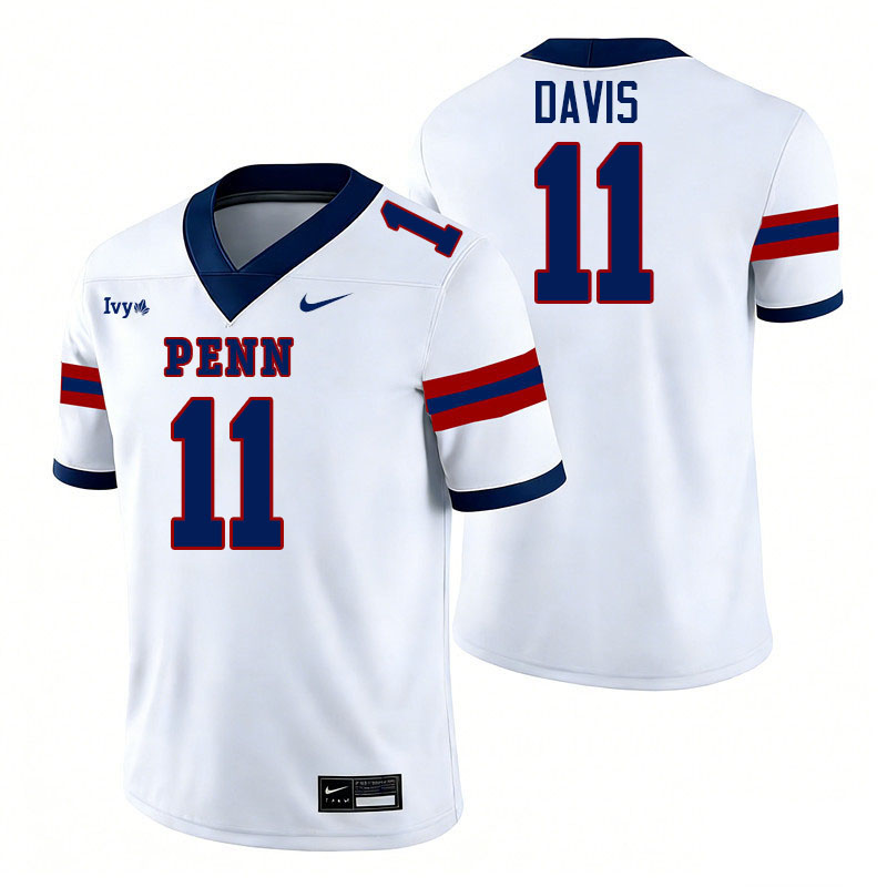 Pennsylvania Quakers #11 Jake Davis College Football Jerseys,Uniforms Stitched-White
